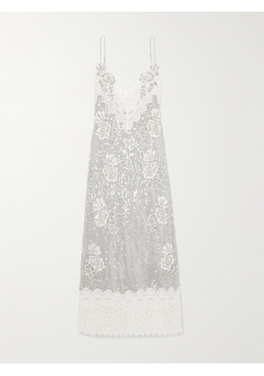 Erdem - Embellished Lace-trimmed Sequined Georgette Midi Dress - Silver - UK 6,UK 8,UK 10,UK 12,UK 14,UK 16