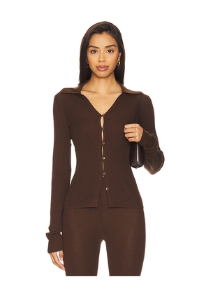 EAVES Bailee Rib Cardigan in Chocolate. Size M. Also in L.