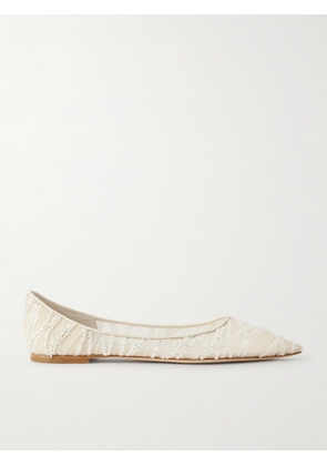 Jimmy Choo - Love Embellished Mesh Point-toe Ballet Flats - Ivory - IT36,IT36.5,IT37,IT37.5,IT38,IT38.5,IT39,IT39.5,IT40,IT40.5,IT41,IT41.5,IT42