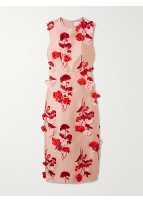 Erdem - Appliquéd Chiffon-trimmed Embroidered Mikado Midi Dress - Pink - UK 6,UK 8,UK 10,UK 12,UK 14,UK 16