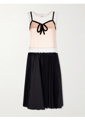 Marni - Velvet-trimmed Pleated Satin Midi Dress - Multi - IT36,IT38,IT40,IT42