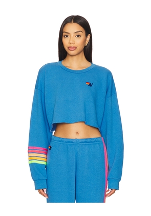 Aviator Nation Rugby Stitch Relaxed Cropped Crew Sweatshirt in Blue. Size M. Also in S, L.