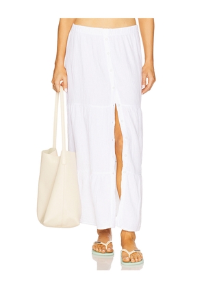 Bobi Tiered Button Front Maxi Skirt in White. Size M. Also in S, L, XL.