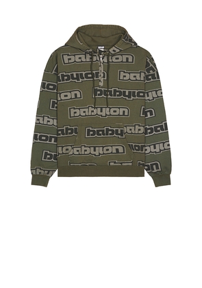 Babylon All Over Hoodie in Olive. Size M. Also in L, S, XL/1X.