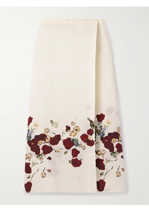 KHAITE - Demi Floral-print Silk And Cotton-blend Organza Midi Skirt - Cream - US2,US4,US6,US8,US10