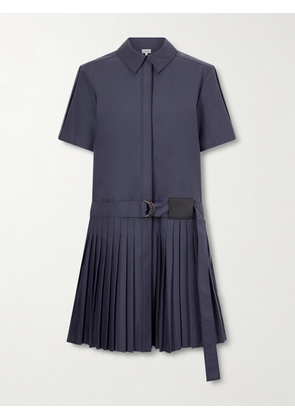 LOEWE - Belted Pleated Cotton-blend Mini Shirt Dress - Blue - FR 34,FR 36,FR 38,FR 40,FR 42,FR 44