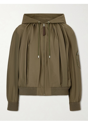 LOEWE - Hooded Leather-trimmed Cotton-blend Jacket - Green - FR 32,FR 34,FR 36,FR 38,FR 40,FR 42,FR 44