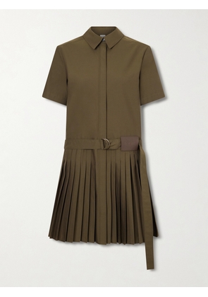 LOEWE - Belted Pleated Cotton-blend Mini Shirt Dress - Green - FR 32,FR 34,FR 36,FR 38,FR 40,FR 42,FR 44
