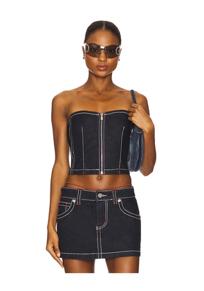 Abrand Cameron Denim Bustier in Navy. Size M. Also in L, S, XL, XS.