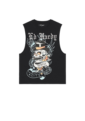 Ed Hardy Skull Tophat Cutoff Tee in Black. Size M. Also in L.