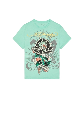 Ed Hardy Black Rose Rhinestone Tee in Mint. Size M. Also in L.