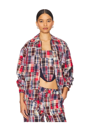 GUIZIO Kian Patchwork Bomber in Blue,Red. Size S. Also in XS.