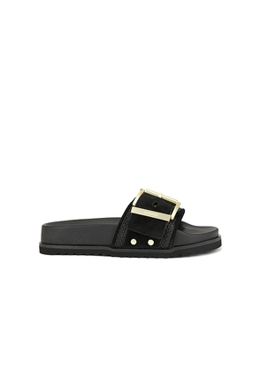 ALLSAINTS Ellie Raffia Slider in Black. Size 36. Also in 38.5, 39, 40, 41.