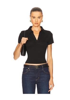 ALL THE WAYS Terri Polo Top in Black. Size L. Also in M, S, XS.
