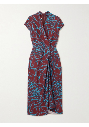 Dries Van Noten - Wrap-effect Floral-print Satin Midi Dress - Burgundy - FR 34,FR 36,FR 38,FR 40,FR 42