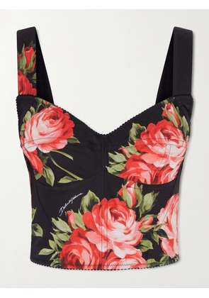 Dolce & Gabbana - Floral-print Cotton-blend Poplin Bustier Top - Black - IT36,IT38,IT40,IT42,IT44,IT46