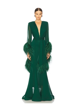 Bronx and Banco Geisha V-neck Gown in Green. Size L. Also in M, S, XS.