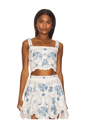 Agua by Agua Bendita Luciana Gloriosa Top in White,Blue. Size S. Also in M.