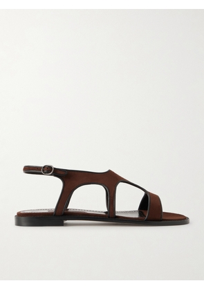 Manolo Blahnik - Rufina Leather-trimmed Suede Sandals - Brown - IT35,IT36,IT36.5,IT37,IT37.5,IT38,IT38.5,IT39,IT39.5,IT40,IT40.5,IT41,IT41.5,IT42,IT43