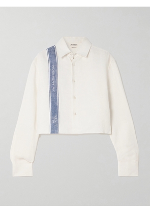 JW Anderson - Cropped Linen-jacquard Shirt - Off-white - UK 4,UK 6,UK 8,UK 12,UK 14