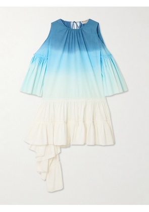 JW Anderson - Cold-shoulder Tiered Ruffled Dégradé Cotton-poplin Mini Dress - Multi - UK 4,UK 6,UK 8,UK 10,UK 12,UK 14