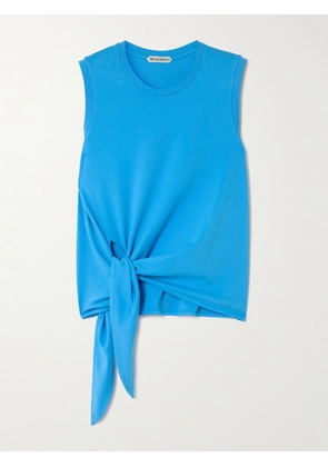 JW Anderson - Tie-detailed Embroidered Cotton-jersey Tank - Blue - xx small,x small,small,medium,large,x large,xx large