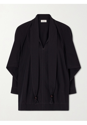 LEMAIRE - Scarf-detailed Embellished Crinkled Cotton-crepe Blouse - Black - FR 34,FR 36,FR 38,FR 40,FR 42