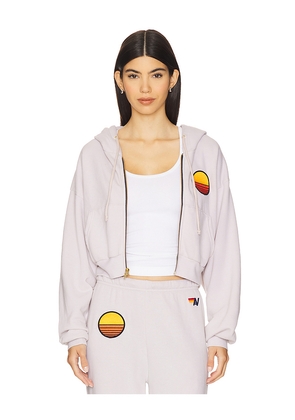 Aviator Nation Sunset Patch Cropped Zip Relaxed Hoodie in Grey. Size M. Also in XS, S, L.