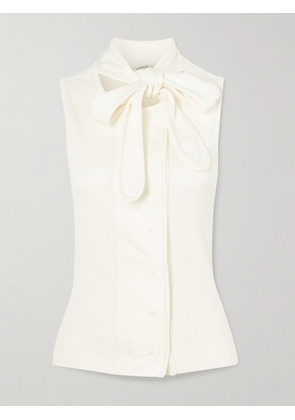 LEMAIRE - Tie-neck Ribbed Stretch-cotton And Linen-blend Jersey Top - White - xx small,x small,small,medium,large,x large