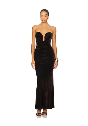 Bardot Elvira Velvet Maxi Dress in Chocolate. Size 12. Also in 10, 2, 4, 6, 8.