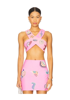 Oceanus Shell Hand Beaded Top in Pink. Size M. Also in L, S.