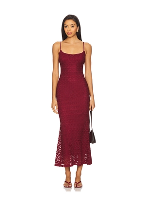 Bardot Louisa Mesh Midi Dress in Burgundy. Size 12. Also in 8, 10.