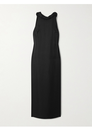 Loulou de Saison - Susan Tie-detailed Draped Silk-twill Midi Dress - Black - x small,small,medium,large,x large