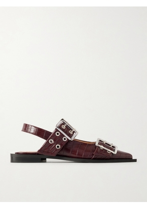GANNI - Feminine Buckle Croc-effect Slingback Ballet Flats - Burgundy - IT36,IT37,IT38,IT39,IT40,IT41