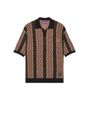 Deva States Hexagons Knitted Polo in Black. Size S. Also in M.