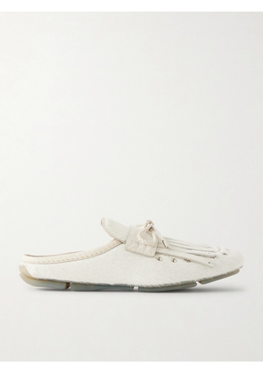 Wales Bonner - Montego Leather-trimmed Studded Calf Hair Mules - Ivory - IT36,IT37,IT38,IT39,IT40,IT41