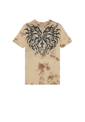 Affliction Shredded Tee in Brown. Size S. Also in L, XL/1X.