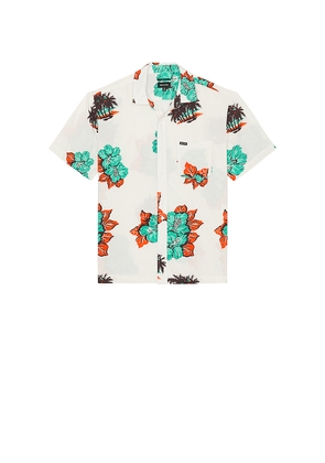 Brixton Cru Print Relaxed Short Sleeve Shirt in White. Size S. Also in M.