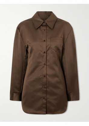 The Frankie Shop - Akita Darted Satin Mini Shirt Dress - Brown - XXS,XS,S,M,L