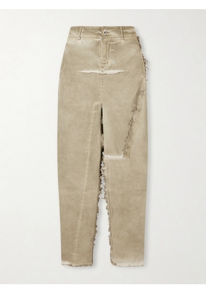 Rick Owens - Frayed Denim Midi Skirt - Neutrals - 25,26,27,28,29,30