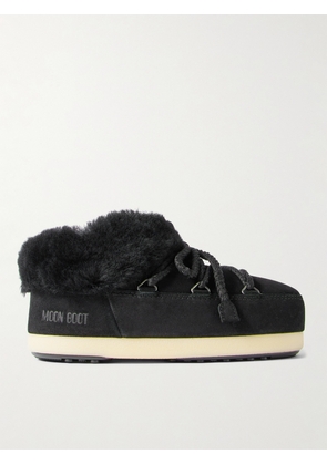 Moon Boot - Evx Shearling-trimmed Suede Mules - Black - 41-42,37-38,35-36,39-40