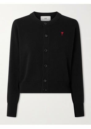 AMI PARIS - Embroidered Wool Cardigan - Black - xx small,x small,small,medium,large,x large,xx large