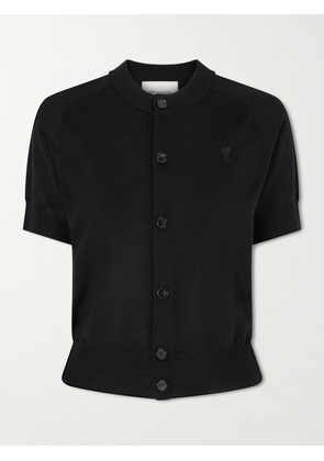 AMI PARIS - Embroidered Merino Wool Cardigan - Black - xx small,x small,small,medium,large,x large,xx large