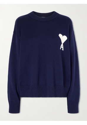 AMI PARIS - Intarsia Wool And Cotton-blend Sweater - Blue - xx small,x small,small,medium,large,x large,xx large