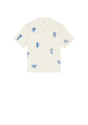 Bound Grecian Embroidery Shirt in Cream. Size M. Also in L, S.