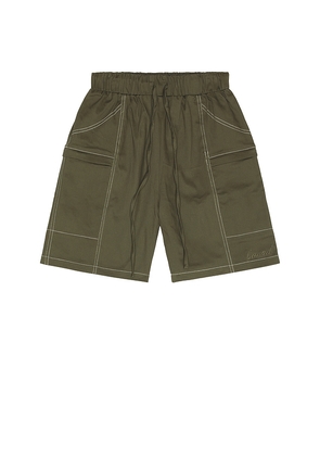 Bound Canvas Contrast Shorts in Army. Size S. Also in M, XL/1X.