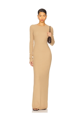 Eterne Long Sleeve Crewneck Maxi Dress in Taupe. Size M. Also in L, S, XL, XS.