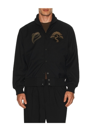 Etai LA 3D Print Bonsai Tree Fold Over Collar Bomber in Black. Size M. Also in L, S.