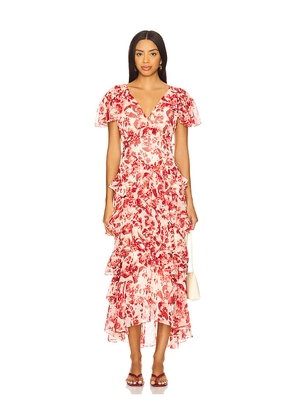 Cinq a Sept Floral Ribbons Tatum Dress in Red. Size 2. Also in 00.