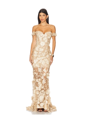 Bronx and Banco Jasmine Off The Shoulder Gown in Metallic Gold. Size S. Also in M, XS.